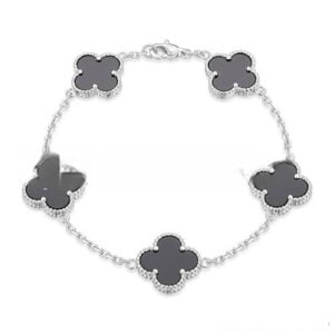 Van Cleef & Arpels Vintage Alhambra Bracelet 5 Motifs White Gold With Black Agate Mother Of Pearl
