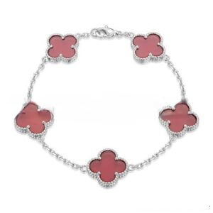 Van Cleef & Arpels Vintage Alhambra Bracelet 5 Motifs White Gold With Carnelian Mother Of Pearl