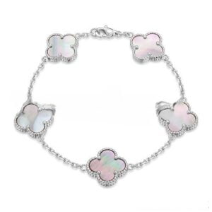Van Cleef & Arpels Vintage Alhambra Bracelet 5 Motifs White Gold With Gray Mother Of Pearl