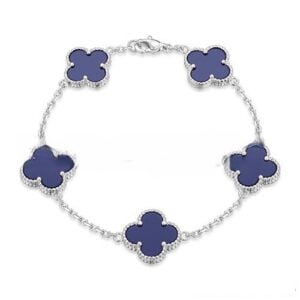 Van Cleef & Arpels Vintage Alhambra Bracelet 5 Motifs White Gold With Lapis Mother Of Pearl