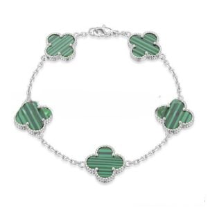 Van Cleef & Arpels Vintage Alhambra Bracelet 5 Motifs White Gold With Malachite Mother Of Pearl