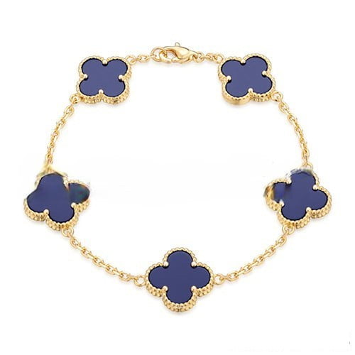 Van Cleef & Arpels Vintage Alhambra Bracelet 5 Motifs Yellow Gold With Lapis Mother Of Pearl