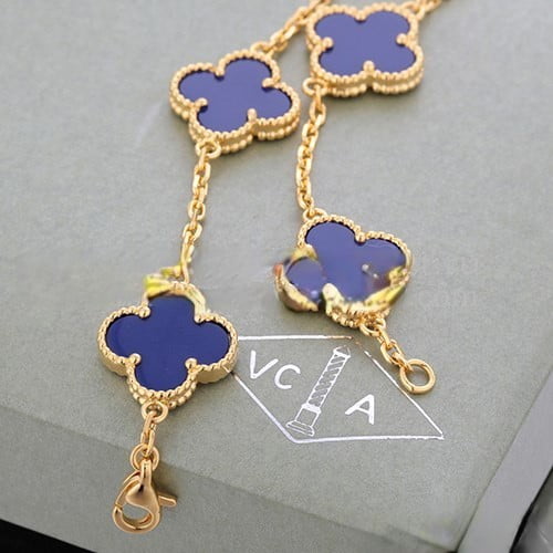Van Cleef & Arpels Vintage Alhambra Bracelet 5 Motifs Yellow Gold With Lapis Mother Of Pearl - Image 4