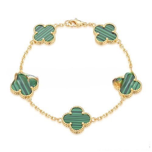 Van Cleef & Arpels Vintage Alhambra Bracelet 5 Motifs Yellow Gold With Malachite Mother Of Pearl