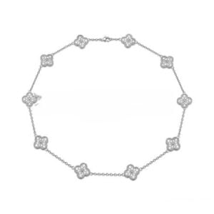Van Cleef & Arpels Vintage Alhambra Long Necklace White Gold 10 Motifs With Pave Diamonds