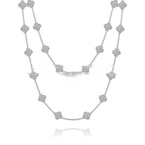 Van Cleef & Arpels Vintage Alhambra Long Necklace White Gold 20 Motifs With Pave Diamonds