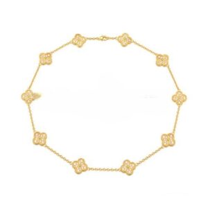 Van Cleef & Arpels Vintage Alhambra Long Necklace Yellow Gold 10 Motifs With Pave Diamonds