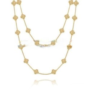Van Cleef & Arpels Vintage Alhambra Long Necklace Yellow Gold 20 Motifs With Pave Diamonds