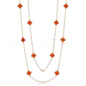 Van Cleef & Arpels Vintage Alhambra Necklace Pink Gold 10 Motifs With Carnelian Mother Of Pearl