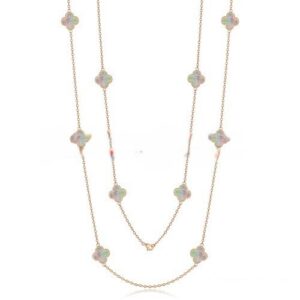 Van Cleef & Arpels Vintage Alhambra Necklace Pink Gold 10 Motifs With Gray Mother Of Pearl