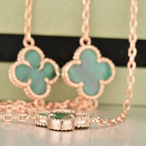 Van Cleef & Arpels Vintage Alhambra Necklace Pink Gold 10 Motifs With Malachite Mother Of Pearl - Image 2
