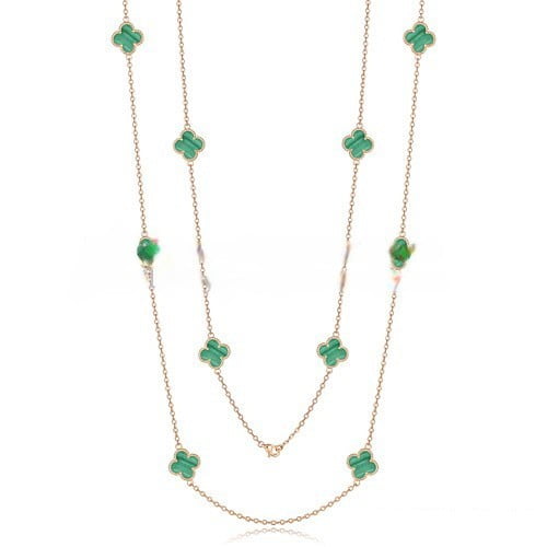 Van Cleef & Arpels Vintage Alhambra Necklace Pink Gold 10 Motifs With Malachite Mother Of Pearl - Image 4