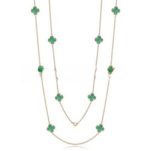 Van Cleef & Arpels Vintage Alhambra Necklace Pink Gold 10 Motifs With Malachite Mother Of Pearl