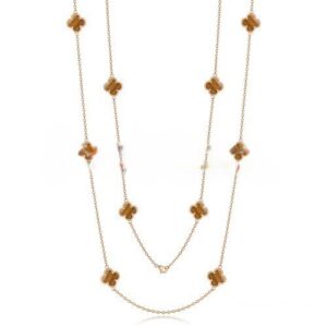 Van Cleef & Arpels Vintage Alhambra Necklace Pink Gold 10 Motifs With Tiger’s Eye Mother Of Pearl