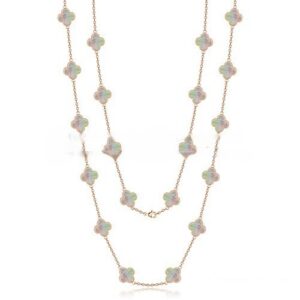 Van Cleef & Arpels Vintage Alhambra Necklace Pink Gold 20 Motifs With Gray Mother Of Pearl