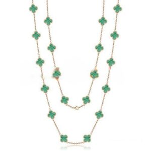 Van Cleef & Arpels Vintage Alhambra Necklace Pink Gold 20 Motifs With Malachite Mother Of Pearl