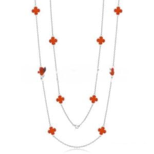 Van Cleef & Arpels Vintage Alhambra Necklace White Gold 10 Motifs With Carnelian Mother Of Pearl