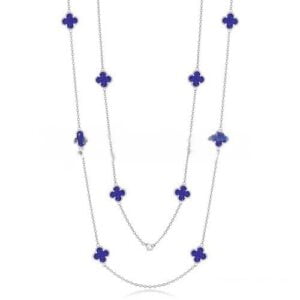 Van Cleef & Arpels Vintage Alhambra Necklace White Gold 10 Motifs With Lapis Stone Mother Of Pearl