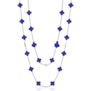 Van Cleef & Arpels Vintage Alhambra Necklace White Gold 20 Motifs With Lapis Stone Mother Of Pearl