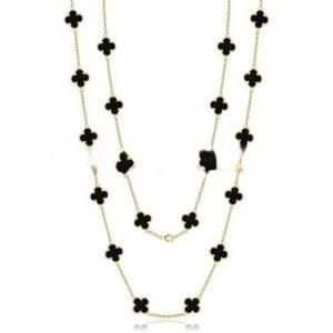 Van Cleef & Arpels Vintage Alhambra Necklace Yellow Gold 20 Motifs With Black Agate Mother Of Pearl