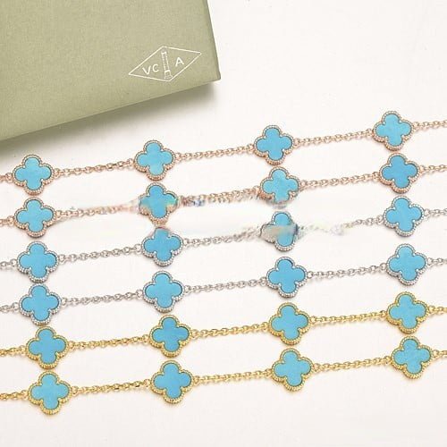 Van Cleef & Arpels Vintage Alhambra Necklace Yellow Gold 20 Motifs With Turquoise Mother Of Pearl - Image 2