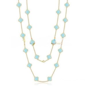 Van Cleef & Arpels Vintage Alhambra Necklace Yellow Gold 20 Motifs With Turquoise Mother Of Pearl