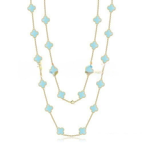 Van Cleef & Arpels Vintage Alhambra Necklace Yellow Gold 20 Motifs With Turquoise Mother Of Pearl - Image 5