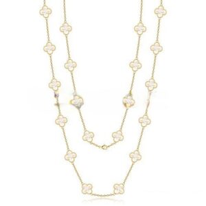 Van Cleef & Arpels Vintage Alhambra Necklace Yellow Gold 20 Motifs With White Mother Of Pearl