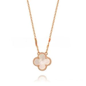Van Cleef & Arpels Vintage Alhambra Pendant Pink Gold White Mother Of Pearl 15mm