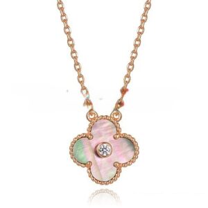 Van Cleef & Arpels Vintage Alhambra Pendant Pink Gold With Gray Mother Of Pearl Round Diamonds