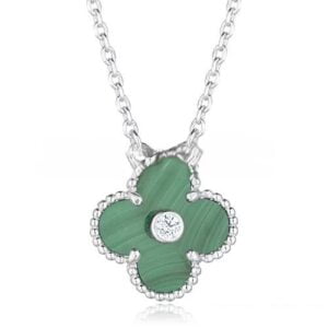 Van Cleef & Arpels Vintage Alhambra Pendant White Gold With Malachite Mother Of Pearl Round Diamonds