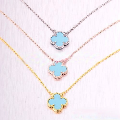 Van Cleef & Arpels Vintage Alhambra Pendant White Gold With Turquoise Mother Of Pearl 15mm - Image 5
