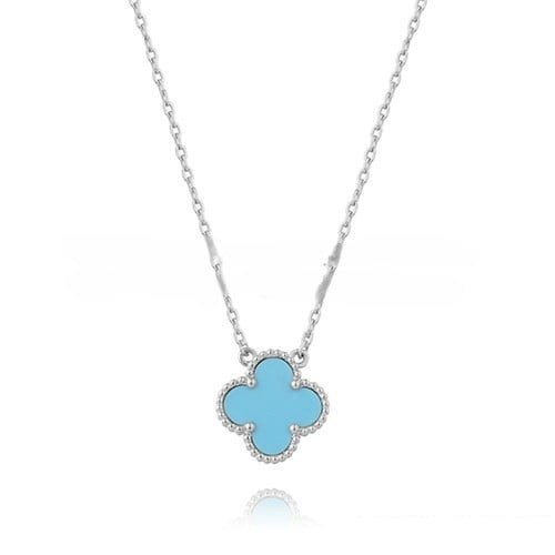 Van Cleef & Arpels Vintage Alhambra Pendant White Gold With Turquoise Mother Of Pearl 15mm - Image 2