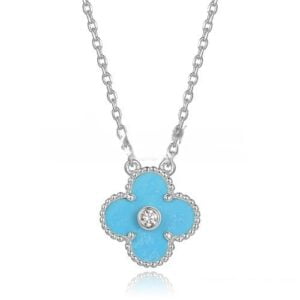 Van Cleef & Arpels Vintage Alhambra Pendant White Gold With Turquoise Mother Of Pearl Round Diamonds