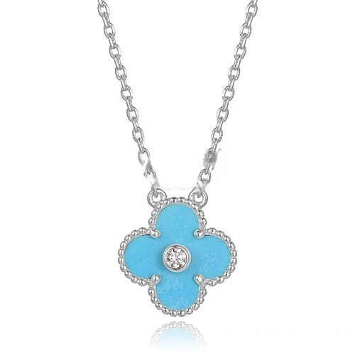 Van Cleef & Arpels Vintage Alhambra Pendant White Gold With Turquoise Mother Of Pearl Round Diamonds