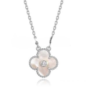 Van Cleef & Arpels Vintage Alhambra Pendant White Gold With White Mother Of Pearl Round Diamonds