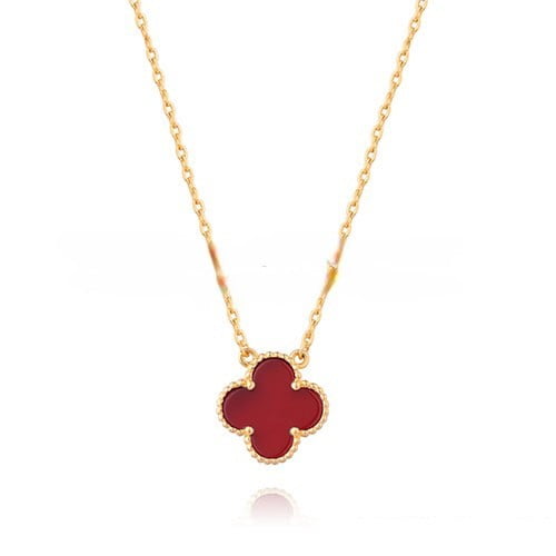 Van Cleef & Arpels Vintage Alhambra Pendant Yellow Gold With Carnelian Mother Of Pearl 15mm - Image 2