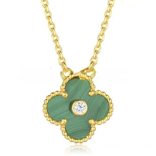 Van Cleef & Arpels Vintage Alhambra Pendant Yellow Gold With Malachite Mother Of Pearl Round Diamonds
