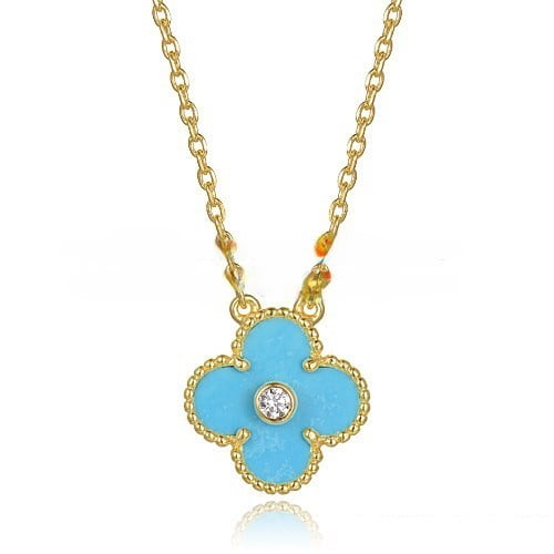 Van Cleef & Arpels Vintage Alhambra Pendant Yellow Gold With Turquoise Mother Of Pearl Round Diamonds - Image 2