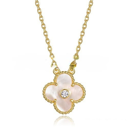 Van Cleef & Arpels Vintage Alhambra Pendant Yellow Gold With White Mother Of Pearl Round Diamonds - Image 2