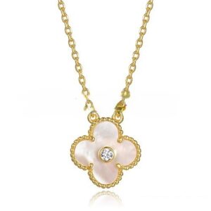 Van Cleef & Arpels Vintage Alhambra Pendant Yellow Gold With White Mother Of Pearl Round Diamonds