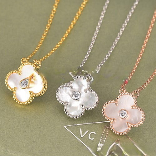 Van Cleef & Arpels Vintage Alhambra Pendant Yellow Gold With White Mother Of Pearl Round Diamonds - Image 5