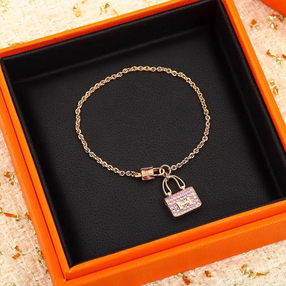 Hermes Pink Diamond Bag Bracelet