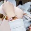 Hermes pink enameled bracelet with rose gold-tone border - Image 4