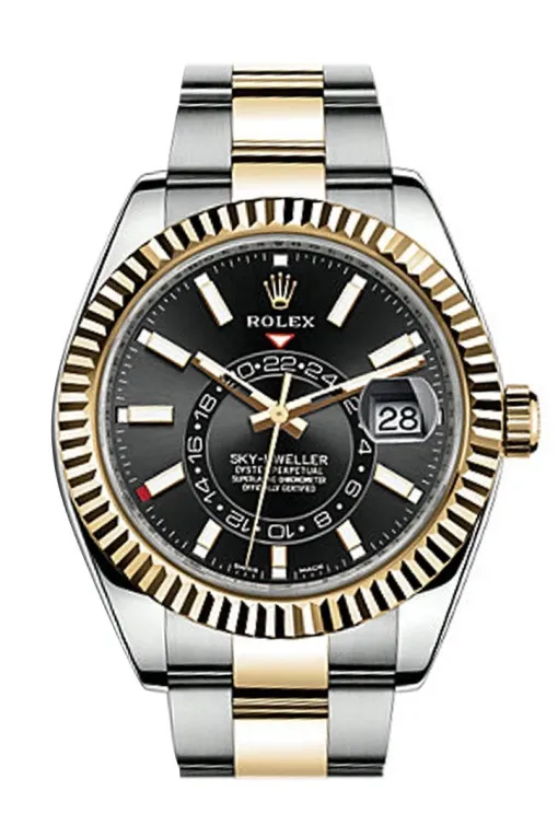 Rolex Sky Dweller Black Dial Gold Bezel Two Tone Oyster 326933