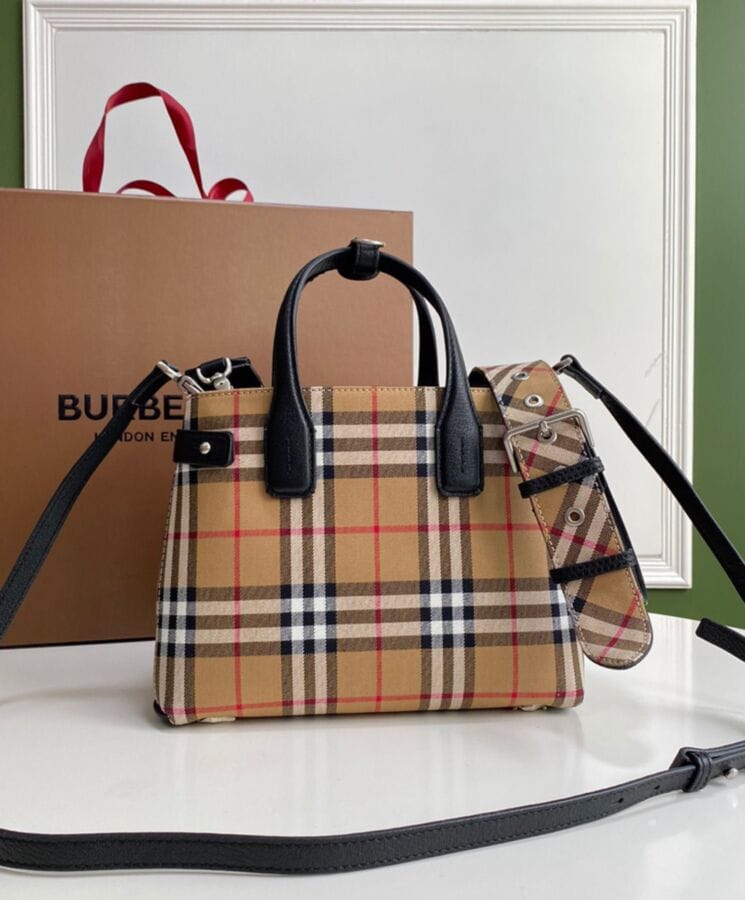 Burberry Banner Small Vintage Check Tote Bag Black - Image 2