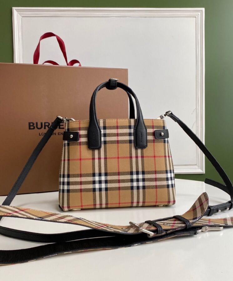 Burberry Banner Small Vintage Check Tote Bag Black - Image 4
