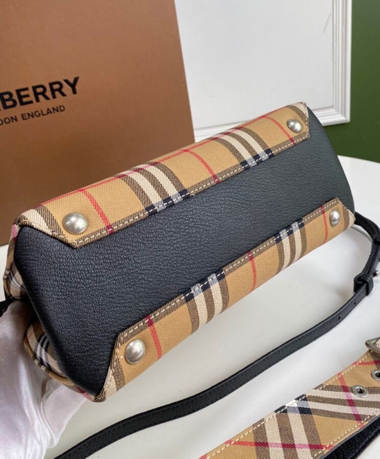 Burberry Banner Small Vintage Check Tote Bag Black - Image 6