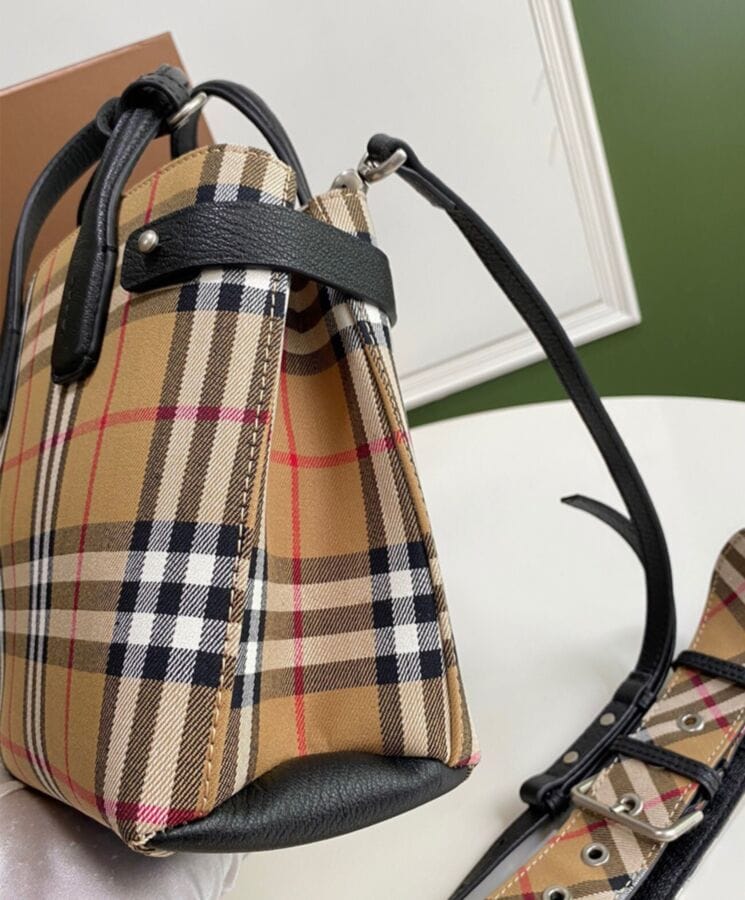 Burberry Banner Small Vintage Check Tote Bag Black - Image 7