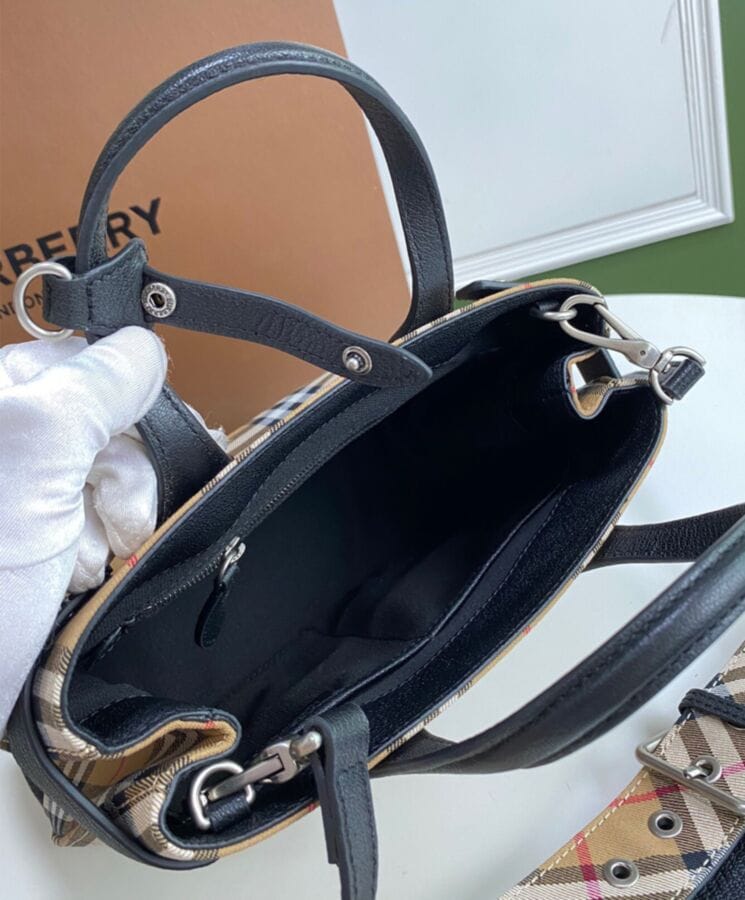 Burberry Banner Small Vintage Check Tote Bag Black - Image 9